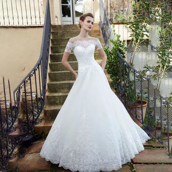 Beyaz Kılıf Dantel düğün elbisesi Tekne Boyun Aplikler 2022 Custom made Tül gelinlikler Kat Uzunluk Robe de mariee