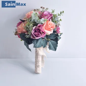 Sain Max Düğün Buket Gelin Tutamak gül çiçek dekorasyonu Simülasyon Çiçek Gelin Çiçek Buketi