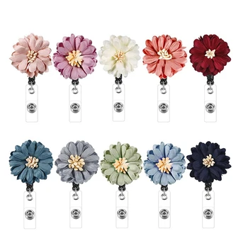 10 Adet Rozet klipleri KİMLİK Rozeti Makara Klip Handmadefabriccolored Flowerseasy-To-Pull timsah Klibi İle