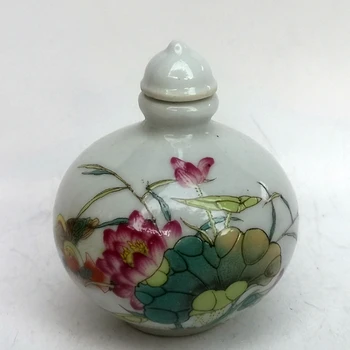 YİZHU KÜLTÜR SANAT Toplanan Eski Çin Famille gül Porselen Boyama Lotus Yaprağı Enfiye Şişesi Hediye Dekorasyon