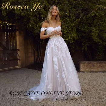 Roseca Ye Boho düğün elbisesi Kapalı Omuz Vintage Dantel Aplikler Gelin Elbiseler Vestido De Novia Custom Made 2022